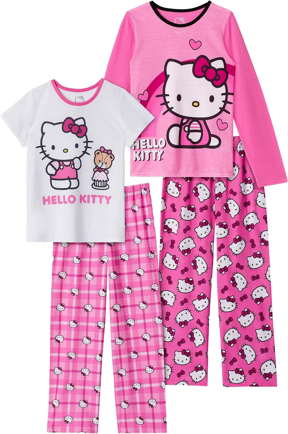 Hello Kitty Conjunto de 4 piezas de pantalones de pijama y camisa de dormir 