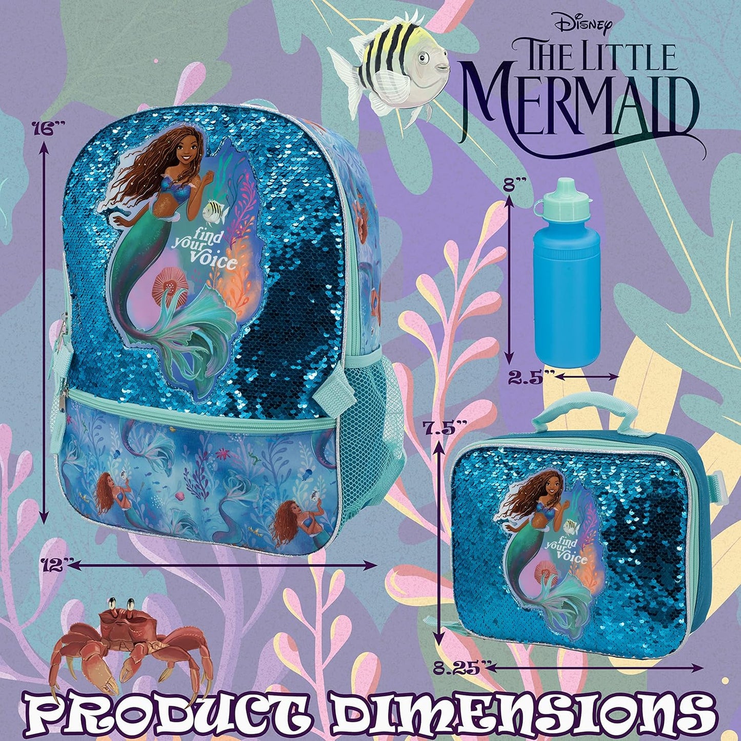 Disney The Little Mermaid Movie - Juego de mochila de 4 piezas  16 pulgadas