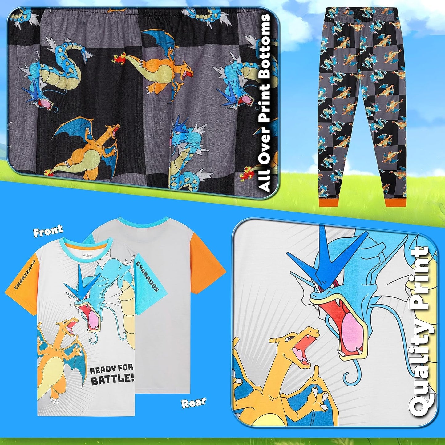 Pokemon Conjunto de pijama para niños, camiseta y pantalones largos