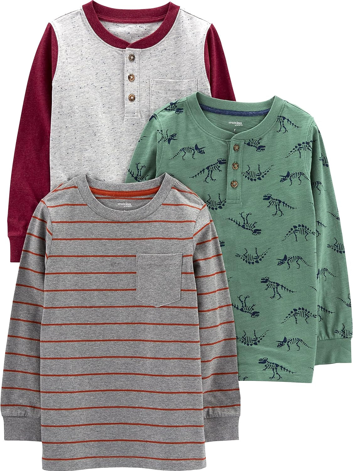 Simple Joys by Carter's - Paquete de 3 camisas de manga larga