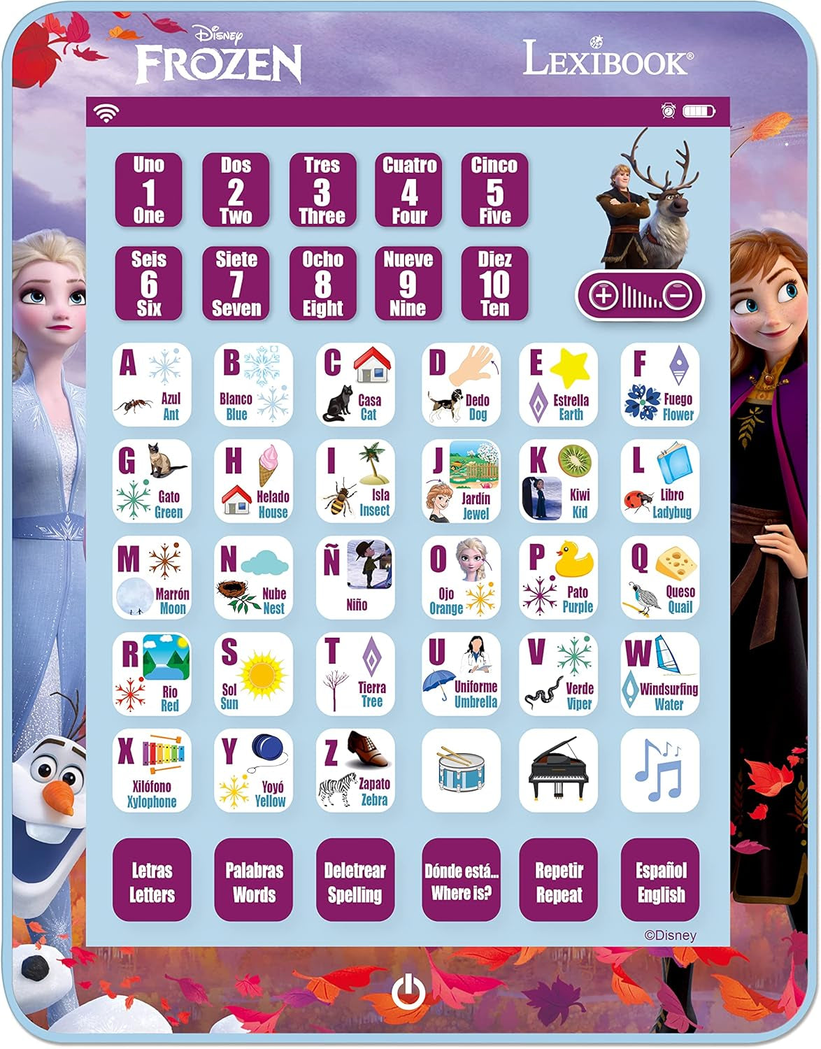 LEXiBOOK Disney Frozen, tableta educativa bilingüe de aprendizaje