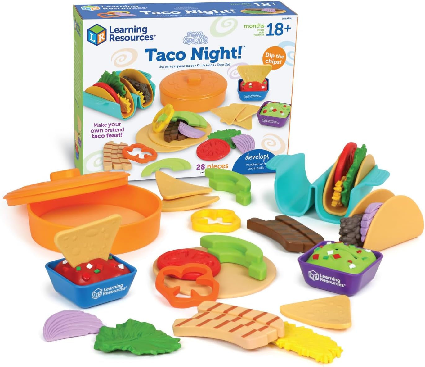 New Sprouts Taco Night! 28 Pieces - Play Food for Kids Ages 18+ Months, Grocery Store Pretend Play Toys, Play Kitchen Accessories