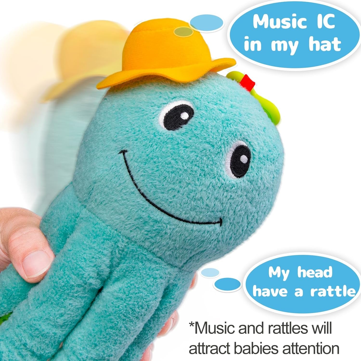 Infant Baby Girls Musical Stuffed Animal Activity Soft Toys with Multi-Sensory Crinkle, Mirror, Rattle and Textures for 0-3-6-12 Months Developmental Toys, Octopus,Blue