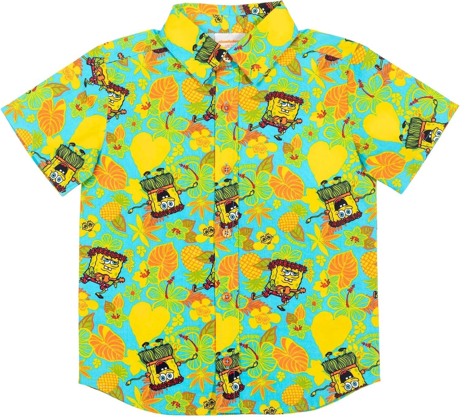 Bob Esponja Camisa hawaiana de manga corta con botones para niños