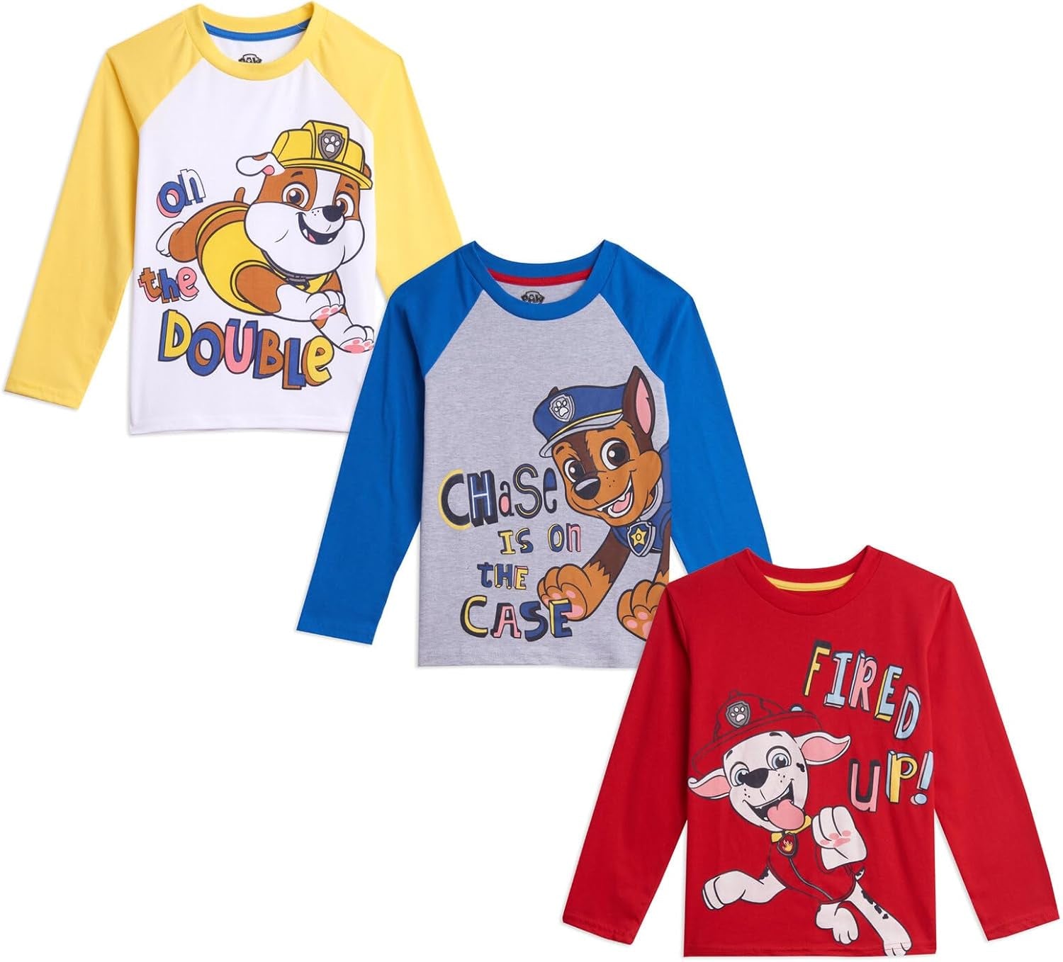 Nickelodeon Paw Patrol Rubble Marshall Chase, paquete de 3 camisetas