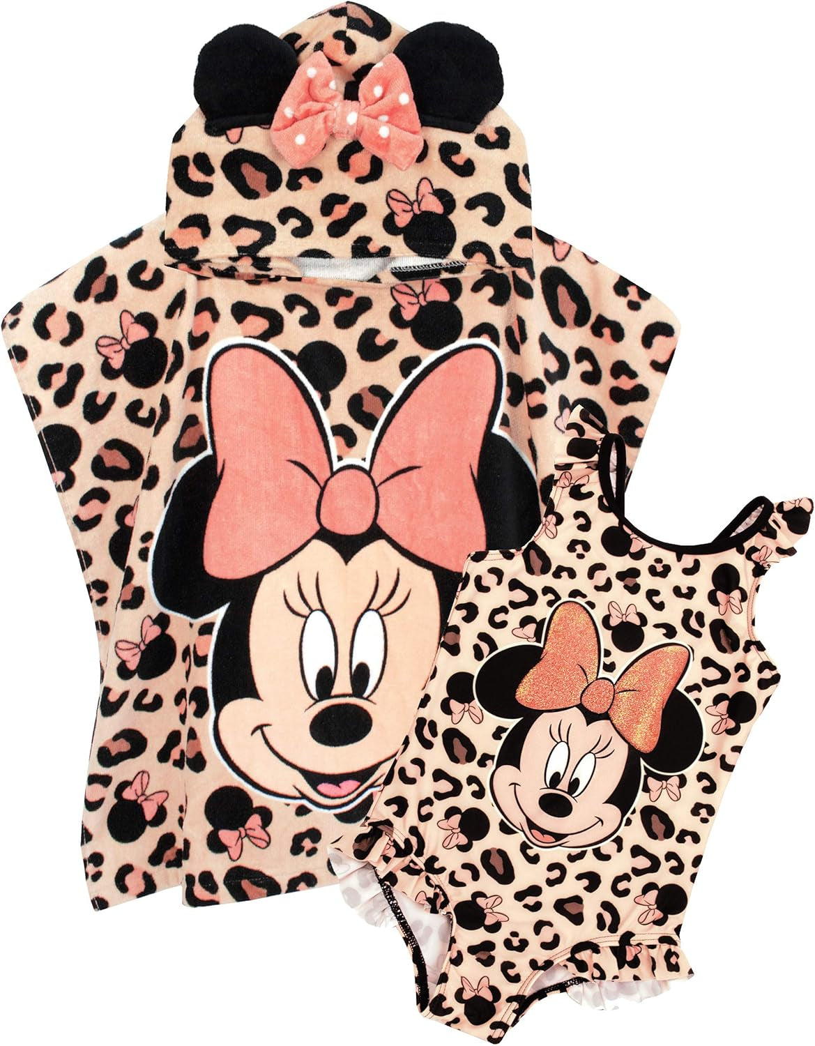 Disney - Conjunto de traje de baño y poncho con capucha para niña