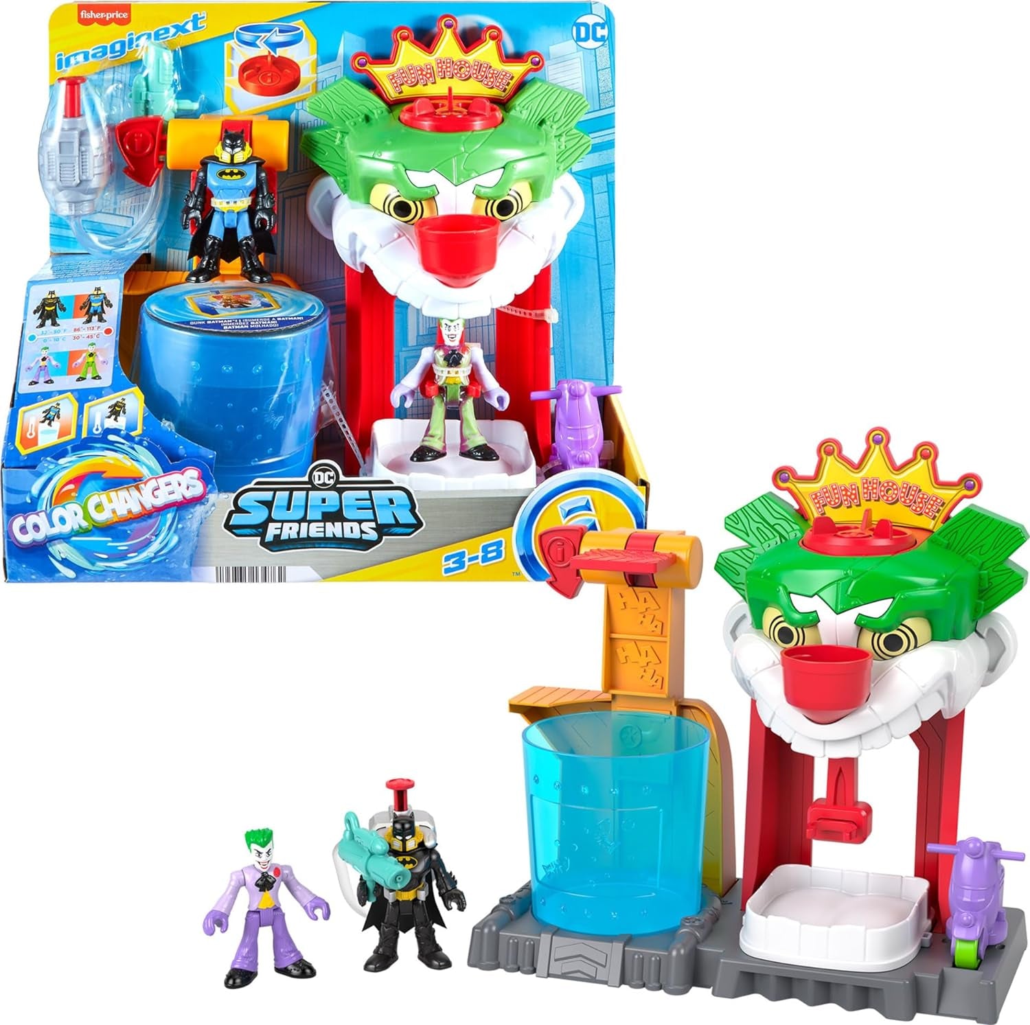 Fisher-Price Imaginext DC Super Friends Batman Toy Cambiadores de color The Joker Funhouse Playset