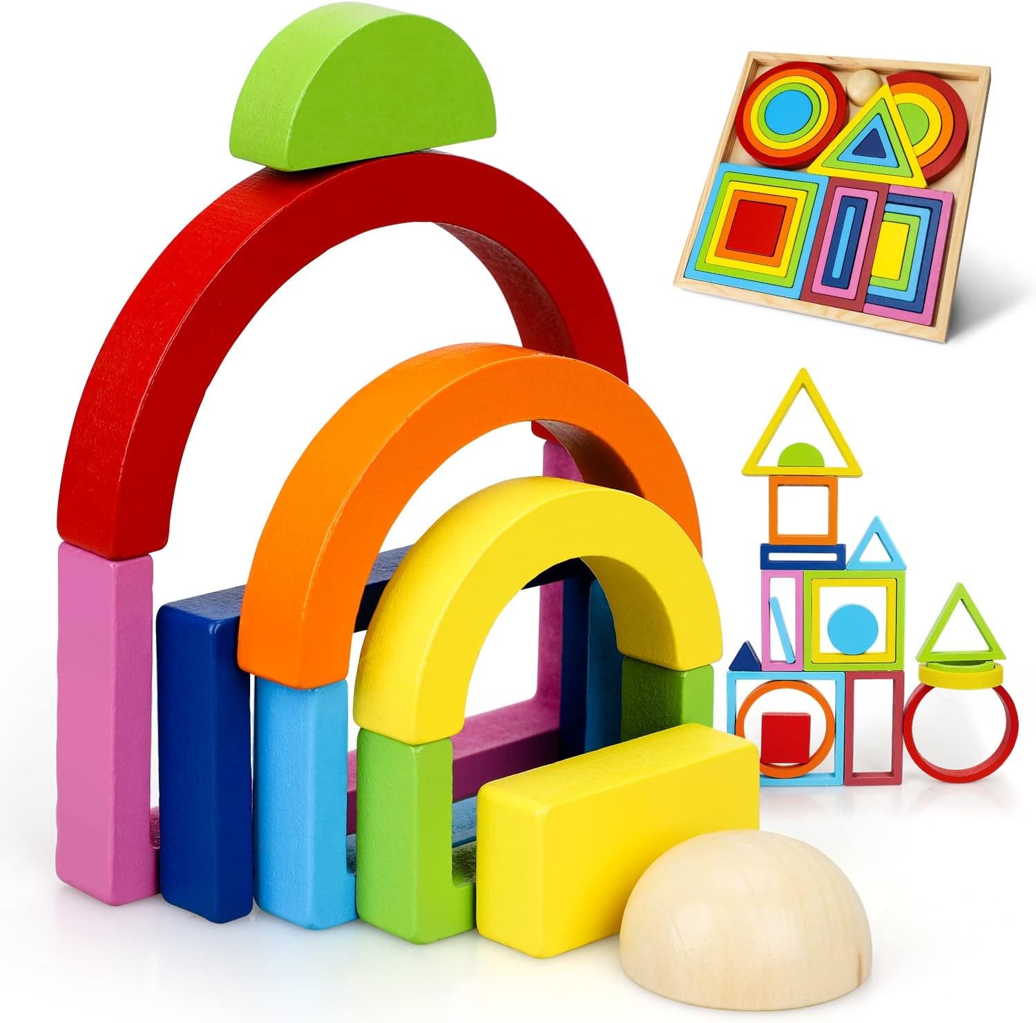 Juguete apilable de madera arco iris Montessori
