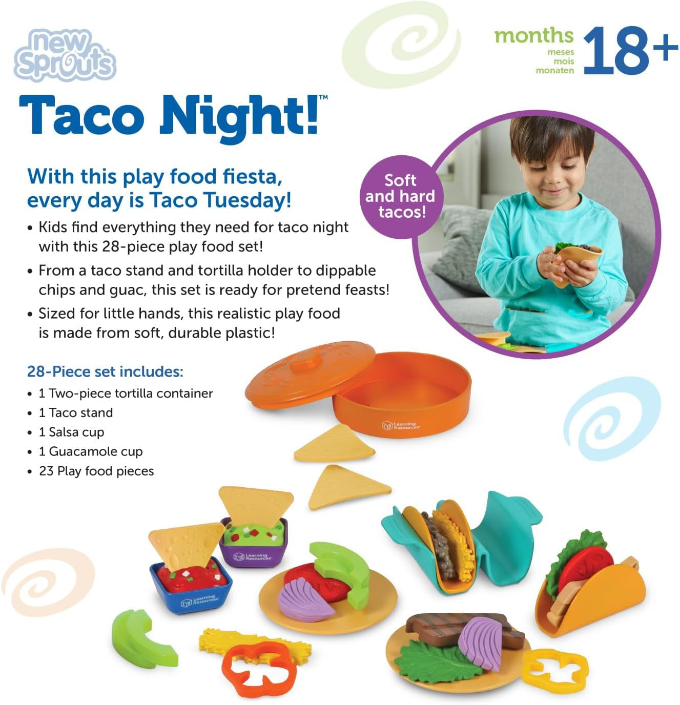 New Sprouts Taco Night! 28 Pieces - Play Food for Kids Ages 18+ Months, Grocery Store Pretend Play Toys, Play Kitchen Accessories