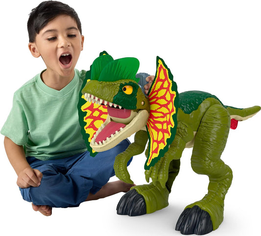 Fisher-Price Imaginext Jurassic World - Juguete de dinosaurio Thrash Attack Dilophosaurus de más de 16 pulgadas con luces y sonidos