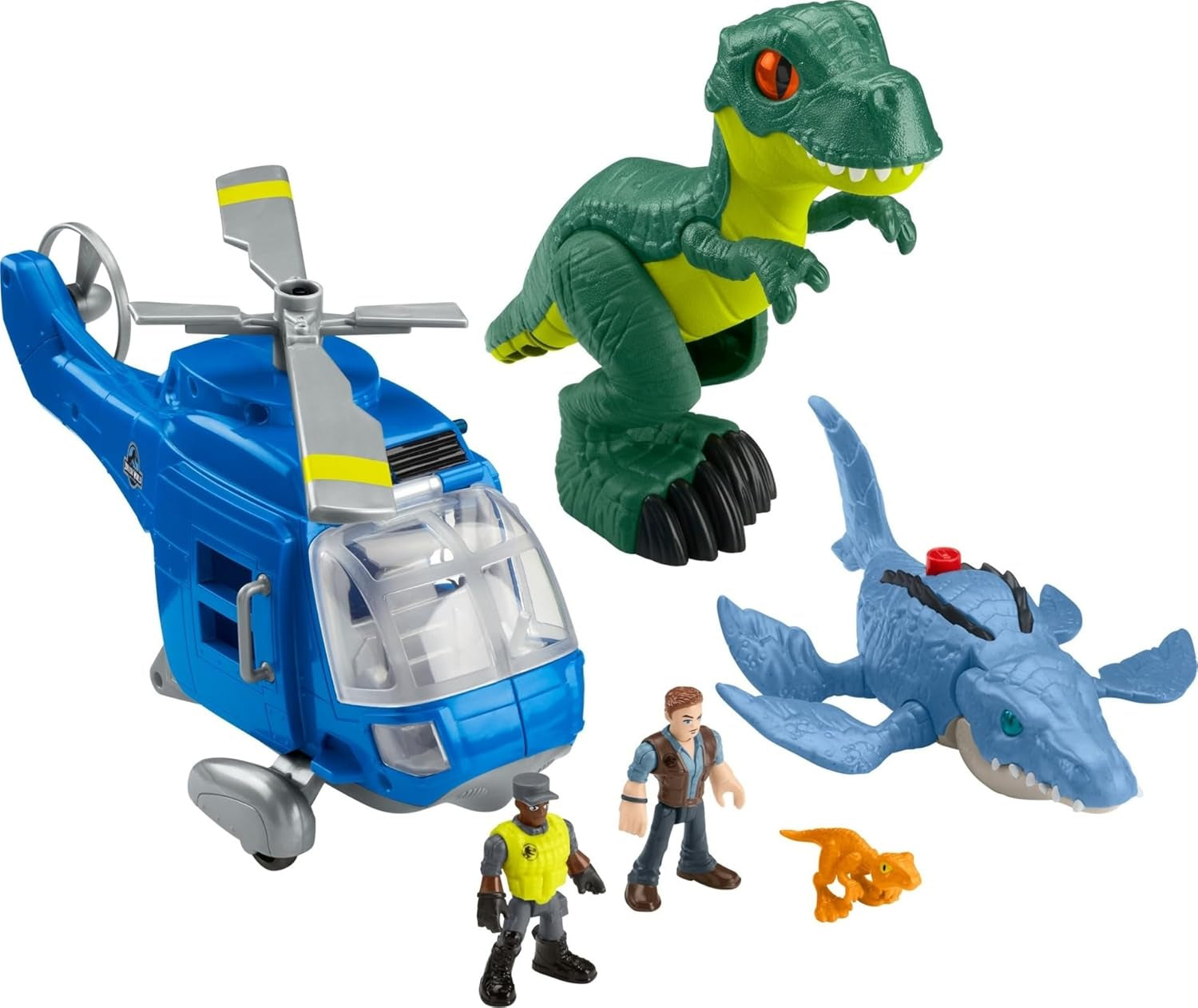 Fisher-Price Imaginext Jurassic World - Juguetes de dinosaurio con 3 dinosaurios y figura de Owen Grady