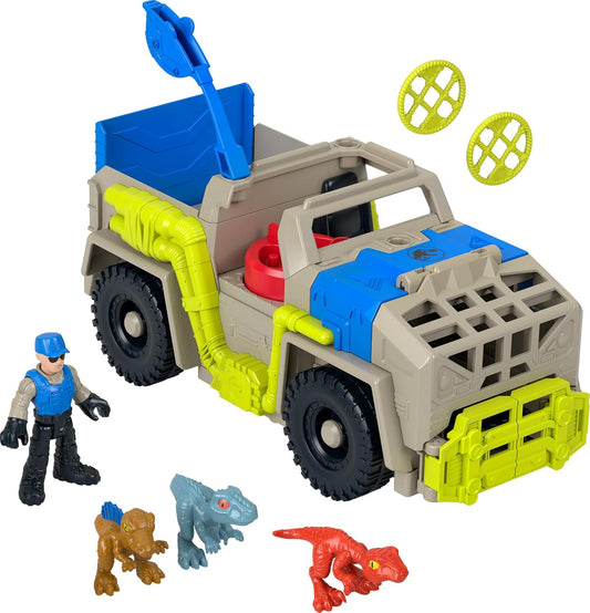 Fisher-Price Imaginext Jurassic World - Juego de juguetes de dinosaurio de pista y transporte