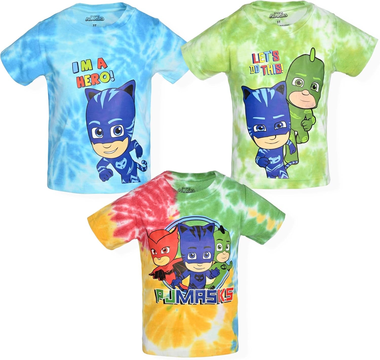  Paquete de 3 camisetas geniales y modernas de PJ Masks 