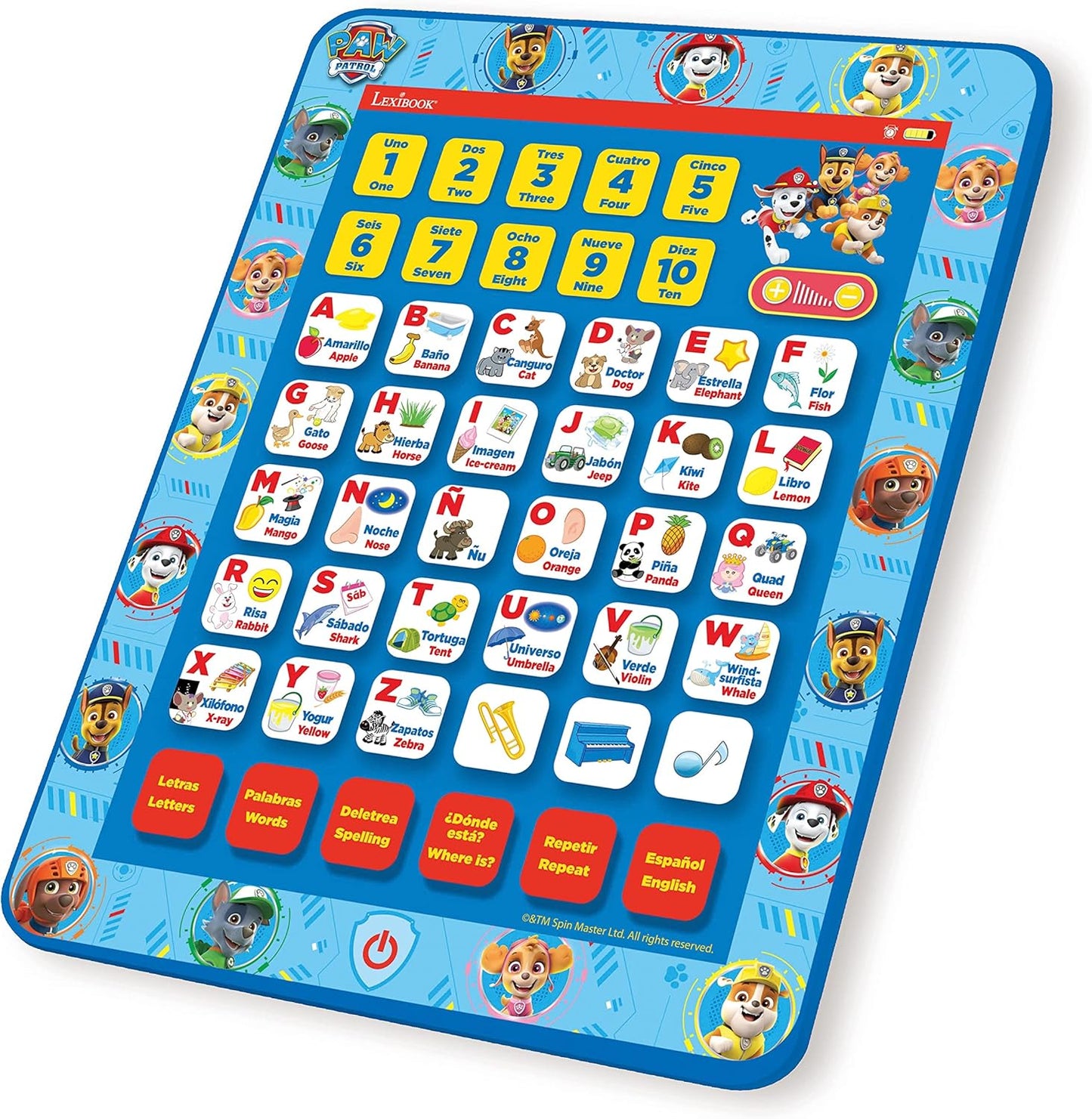 LEXiBOOK, Paw Patrol, Educativa Bilingüe Inglés/Español 