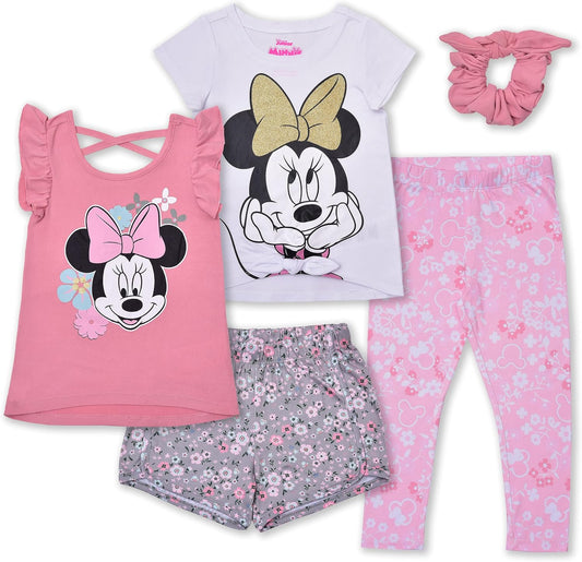 Minnie Conjunto de camiseta sin mangas, camiseta, corto, leggings y coletero