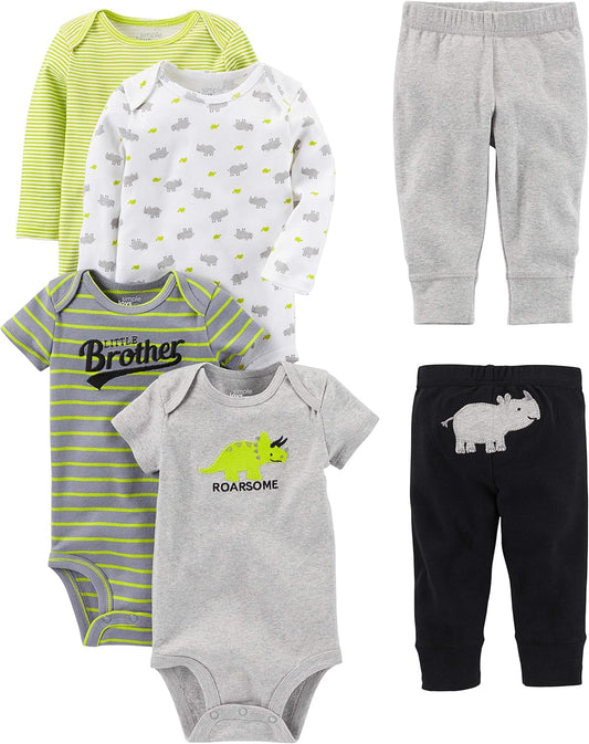Conjunto de 6 piezas de body (manga corta y manga larga) y pantalón para bebés