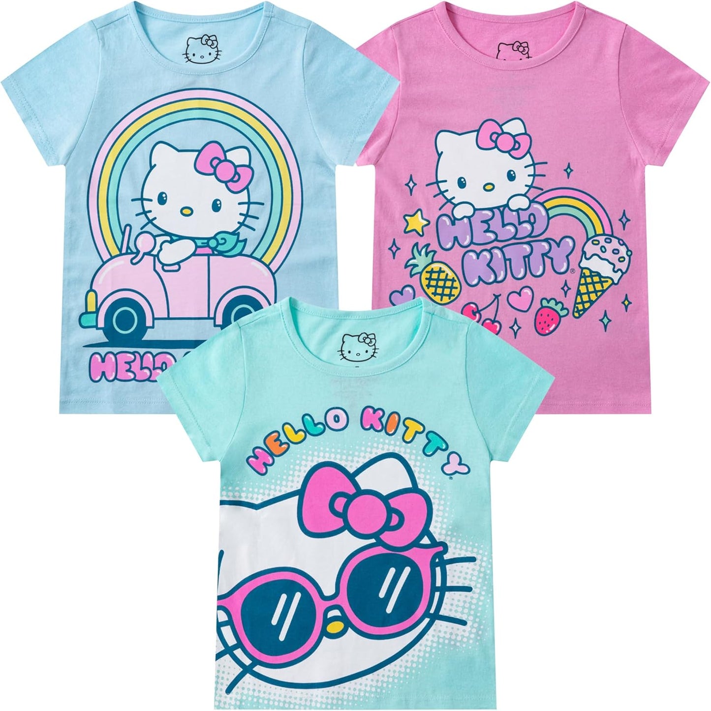 Hello Kitty Sanrio - Paquete de 3 camisetas de manga corta