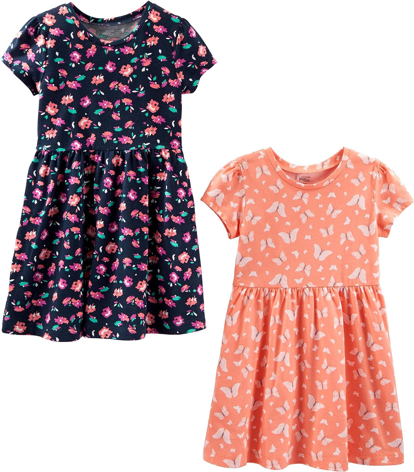 Simple Joys by Carter's - Conjunto de vestido de manga corta y sin mangas para niña, paquete de 2