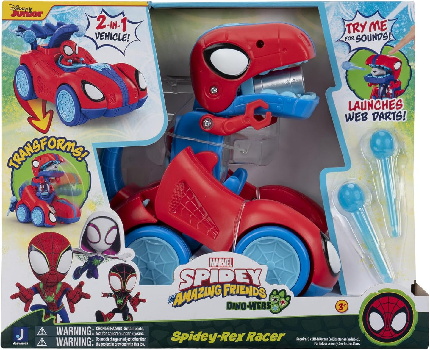 Spidey con sonidos que se transforma de vehículo en dinosaurio