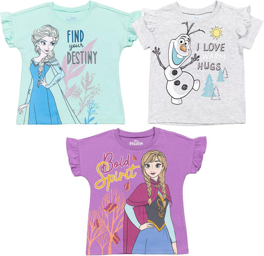 Disney Frozen Princess Anna Elsa - Paquete de 3 camisetas